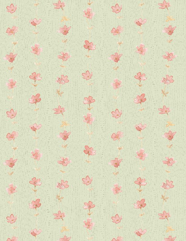 Wilmington Prints - Daisy Days - Floral Stripe, Green/Pink