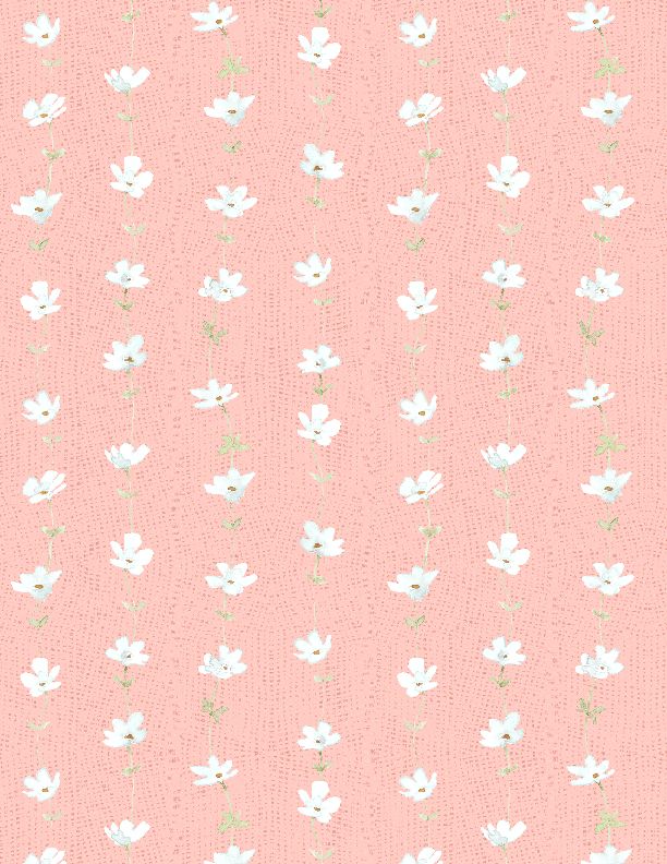 Wilmington Prints - Daisy Days - Floral Stripe, Pink/Cream