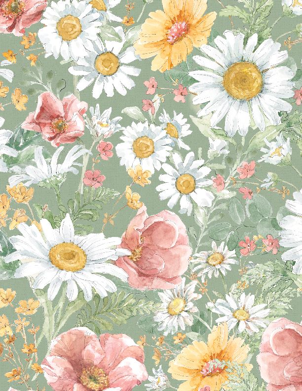 Wilmington Prints - Daisy Days - Packed Floral, Green