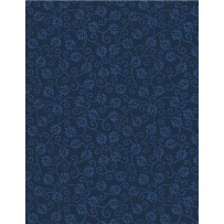 Wilmington Prints - Essentials In The Navy - Dancing Buds, Navy on Navy