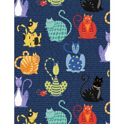 Wilmington Prints - Feeline Good - Large Cats, Navy