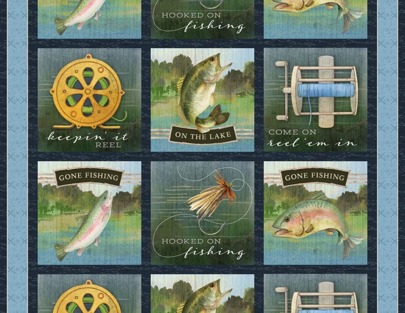 Wilmington Prints - Gone Fishing - 24' Fishing Panel, Multi