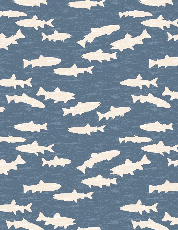 Wilmington Prints - Gone Fishing - Fish Silhouettes, Blue/Cream