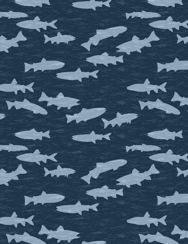 Wilmington Prints - Gone Fishing - Fish Silhouettes, Blue/Gray