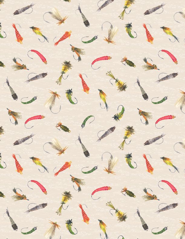 Wilmington Prints - Gone Fishing - Fishing Lure, Cream