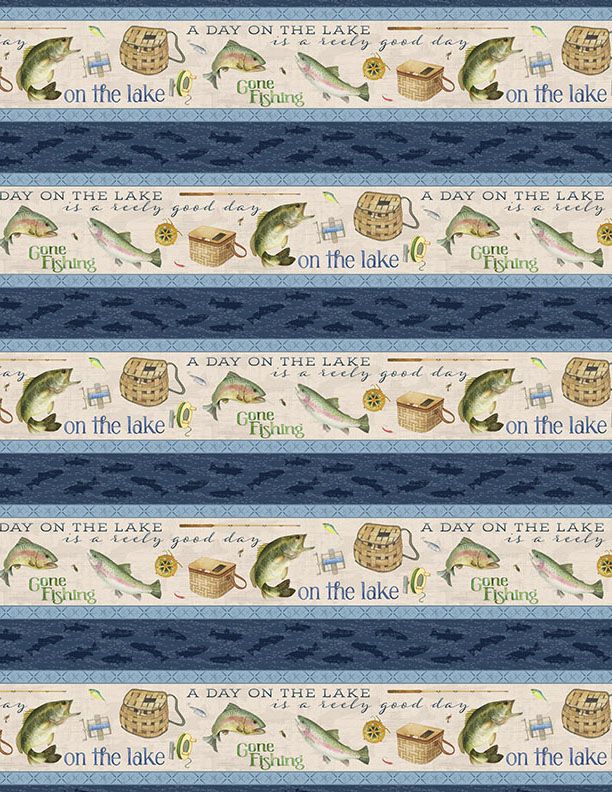 Wilmington Prints - Gone Fishing - Repeating Stripe, Multi