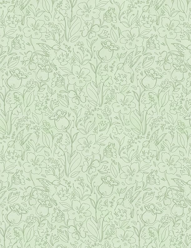 Wilmington Prints - Hummingbird Floral - Toile, Green