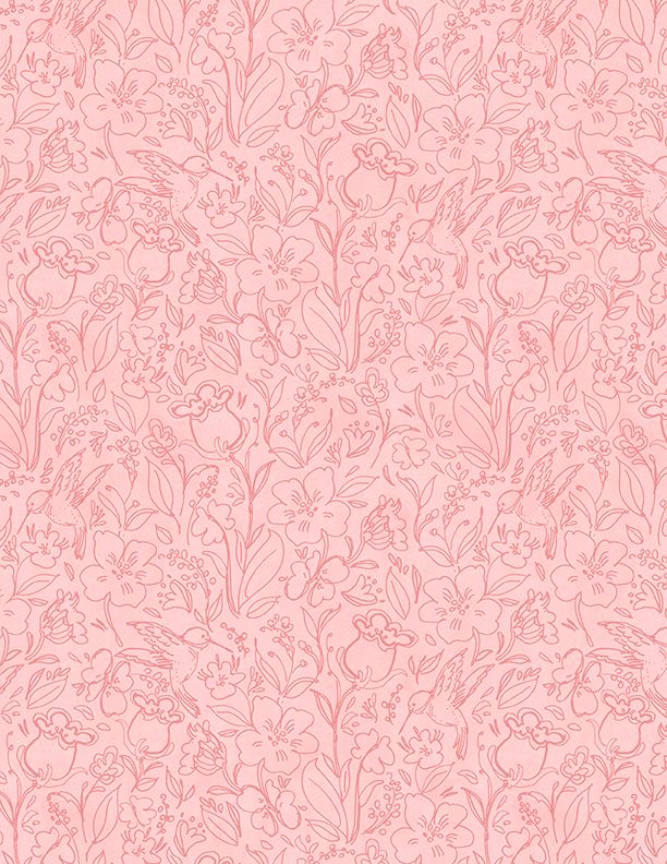 Wilmington Prints - Hummingbird Floral - Toile, Pink