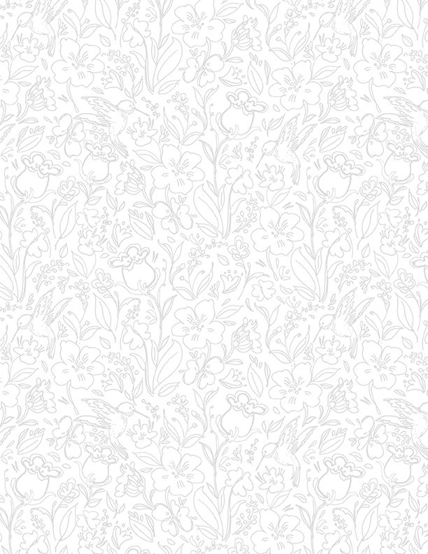 Wilmington Prints - Hummingbird Floral - Toile, White/Gray