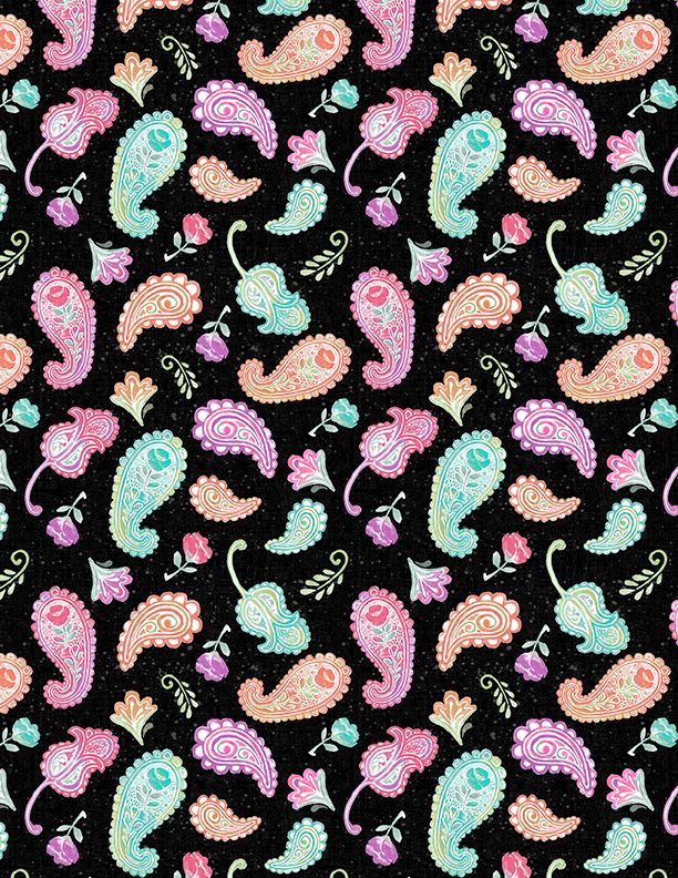 Wilmington Prints - Meadow Melody - Paisley Toss, Black