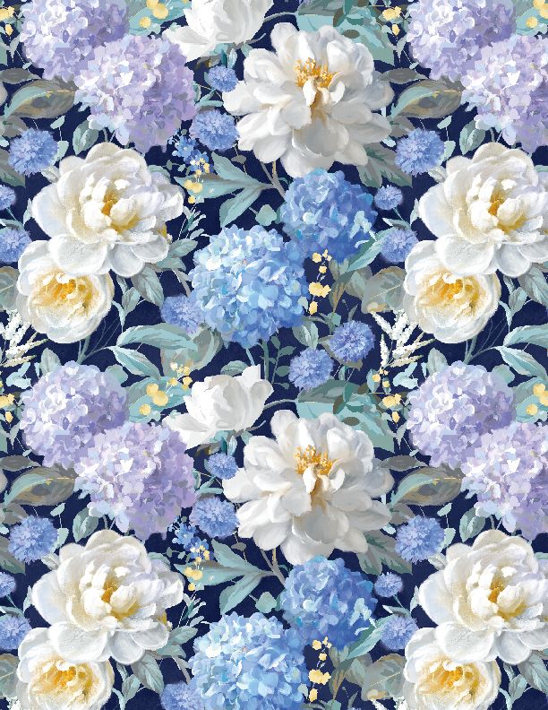 Wilmington Prints - Morning Blooms - Packed Floral, Navy