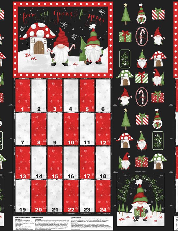 Wilmington Prints - Our Gnome To Yours - 28' Advent Calendar Panel, Multi