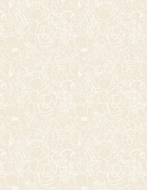 Wilmington Prints - Peach Whispers - Floral Outlines, Cream