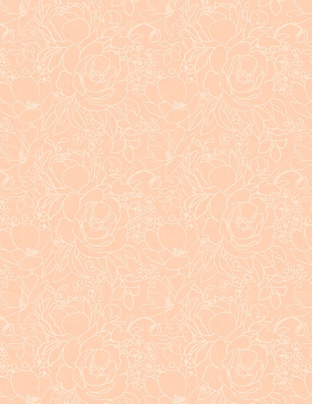 Wilmington Prints - Peach Whispers - Floral Outlines, Peach