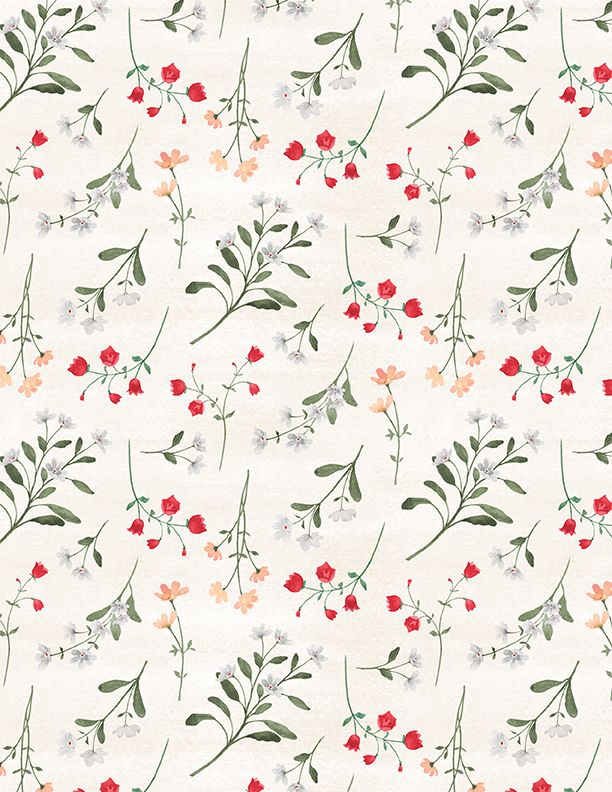 Wilmington Prints - Peach Whispers - Small Floral Toss, Cream