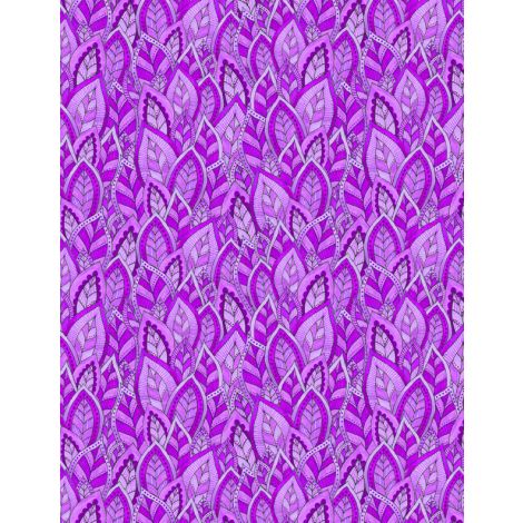 Wilmington Prints - Rainbow Flight - Decorative Leaves, Purple