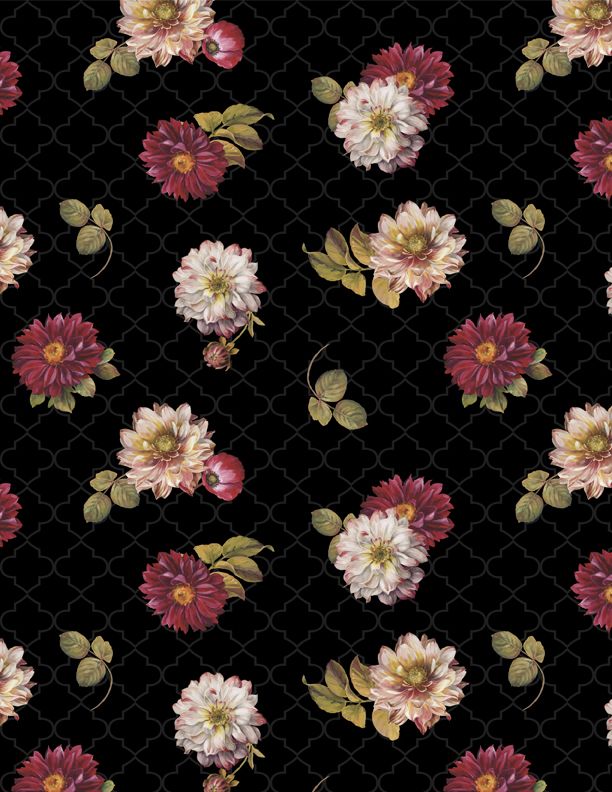 Wilmington Prints - Rosewood Lane - Flower Toss, Black