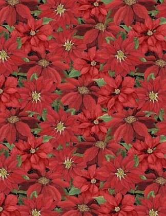 Wilmington Prints - Season of Heart - Poinsettias, Black