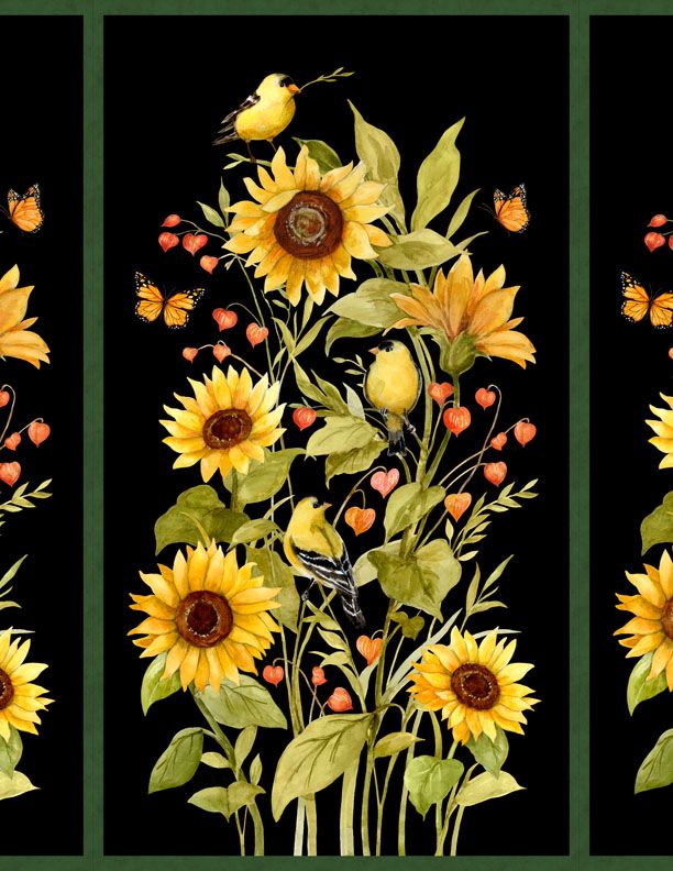 Wilmington Prints - Sunflower Splendor - 24' Sunflower Panel, Black