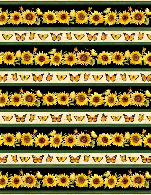 Wilmington Prints - Sunflower Splendor - Repeating Stripe, Black