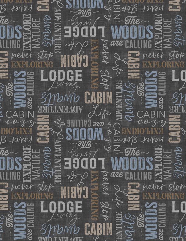 Wilmington Prints - Timberland Trails - Words, Dk Gray