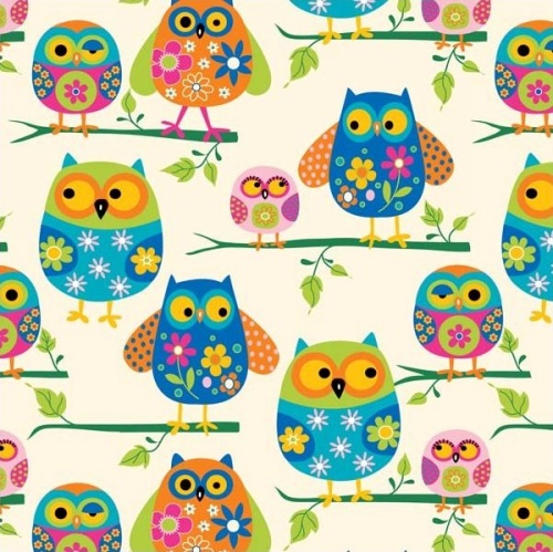 Windham Fabrics - Winter Fleece Print - Owls, Cream