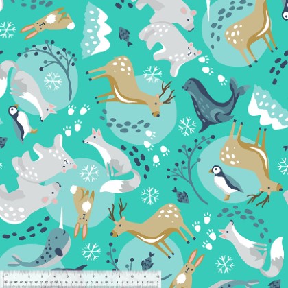 Windham Fabrics - Winter Fleece Print - Polar Pals, Turquoise