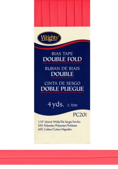 Wrights - Bias Tape Double Fold - 1/4' x 4 yd, Scarlet