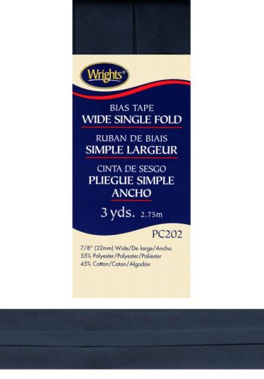 Wrights - Bias Tape Wide Single-Fold - 7/8' x 3 yd, Navy