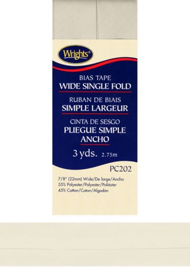 Wrights - Bias Tape Wide Single-Fold - 7/8' x 3 yd, Oyster