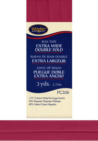 Wrights - Bias Tape X-Wide Double Fold - 1/2' x 3 yd, Berry