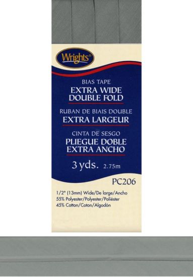 Wrights - Bias Tape X-Wide Double Fold - 1/2' x 3 yd, Light Grey