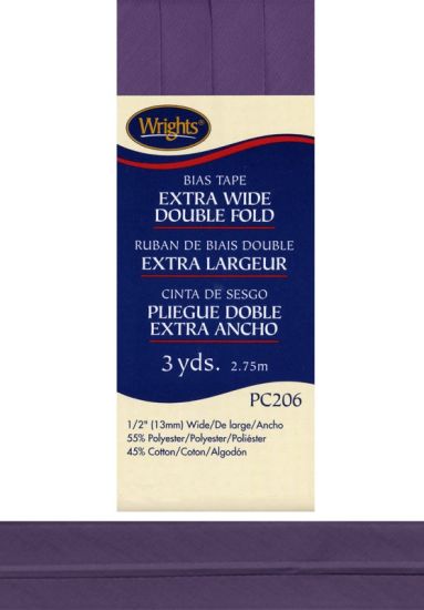 Wrights - Bias Tape X-Wide Double Fold - 1/2' x 3 yd, Plum