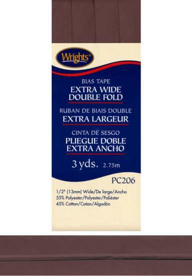 Wrights - Bias Tape X-Wide Double Fold - 1/2' x 3 yd, Seal Brown