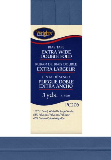 Wrights - Bias Tape X-Wide Double Fold - 1/2' x 3 yd, Stone Blue