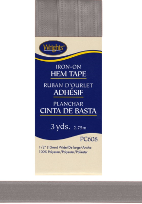 Wrights - Iron On Hem Tape Binding - 1/2' x 3 yd, Dark Grey