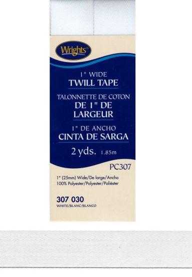 Wrights - Twill Tape - 1' x 2 yds, White