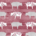 Benartex Artistry - Chalk Barn - Pretty Pigs, Red