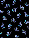 Timeless Treasures - Royal Plume - Tossed Blue Small Florals, Black