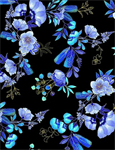 Timeless Treasures - Royal Plume - Spaced Floral with Feathers, Black