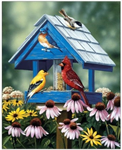 David Textiles - Exclusive Panels - 36^ Birdhouses & Coneflowers, Green