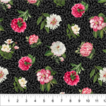 Northcott - Bloom - Small Peonies on Damask, Black