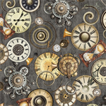 Quilting Treasures - Steampunk Adventures - Clock Toss, Gray