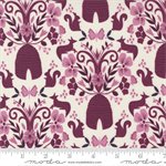 Moda - Wild Meadow - Floral & Animal Damask, Porcelain/Boysenberry