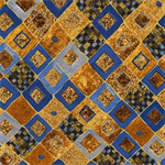 Robert Kaufman - Gustav Klimt - Gold Metallic Diagonal Squares, Cobalt