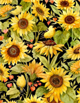 Wilmington Prints - Sunflower Splendor - Sunflowers & Birds, Black