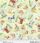 P & B Textiles - Barnyard Babies - Tossed Animals, Green