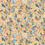 Quilting Treasures - Periwinkle - Leaf Toss, Ecru