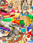 Timeless Treasures - Cats - Cats Chilling on The Beach, Multi