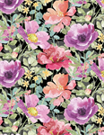 Wilmington Prints - Meadow Melody - Blossoms All Over, Black